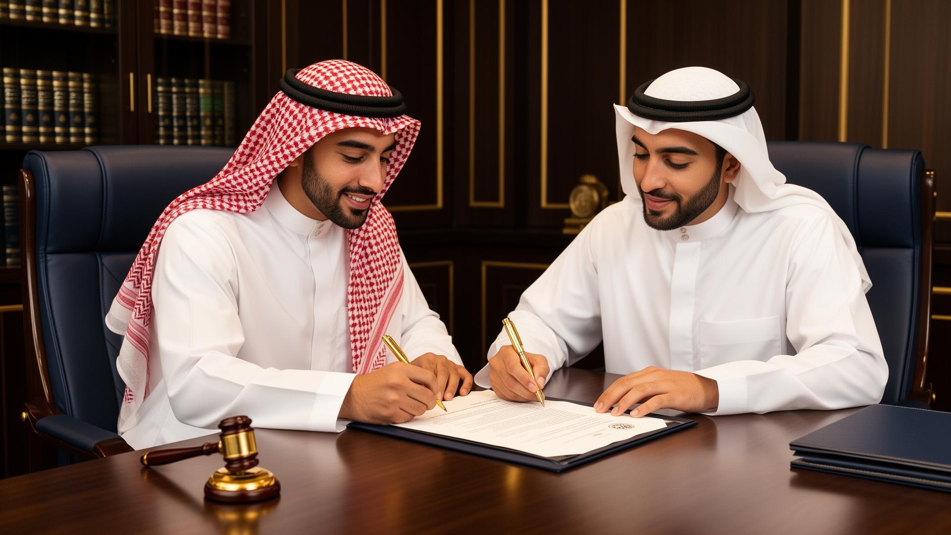 توقيع عقد قانوني في مكتب محاماة سعودي